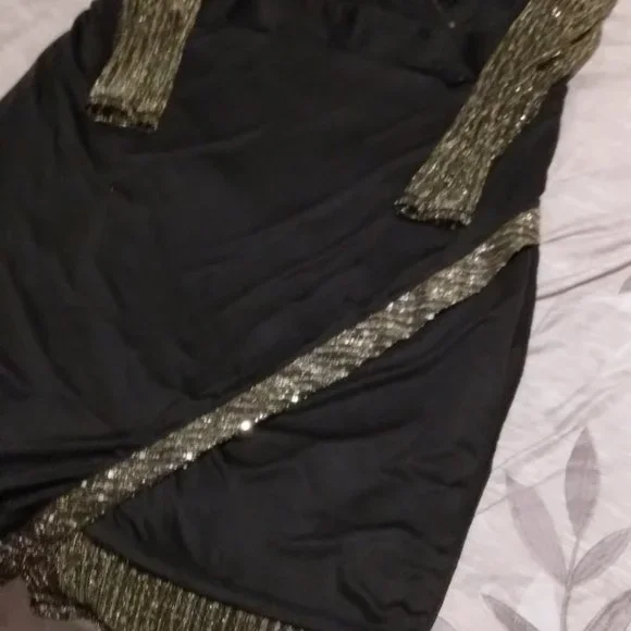 🆕 ASHROS DESIGN Metallic & Black Mock Wrap Dress Live it! Has Mesh sleeves SZ 1X - Picture 6 of 10